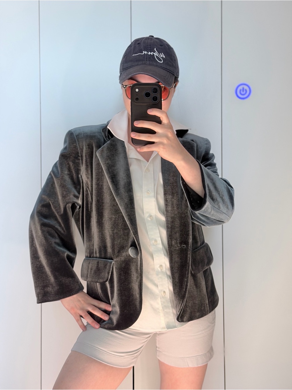 Grey Velvet Blazer - Soft Sheen Tailored Jacket
